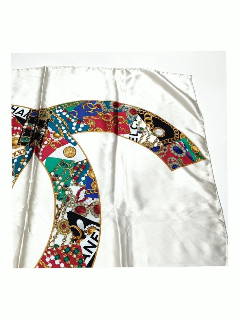 Authentic Silk Chain Print Scarf Multicolor Luxury Style - Picture 5 of 10